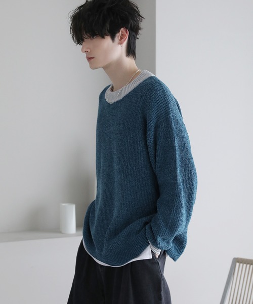 ETELIO（エテリオ）の「ルーズシルエットモールヤーンクルーネックニット（ニット/セーター・メンズ・ベージュ/ブラウン/グリーン/ワイン/チャコール/アイボリー/ブラック/ブラック×グレー/ブルー系・S/M/L）」の19枚目の写真