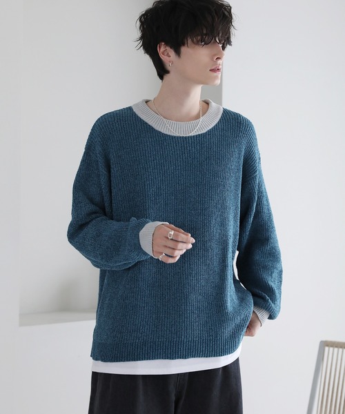 ETELIO（エテリオ）の「ルーズシルエットモールヤーンクルーネックニット（ニット/セーター・メンズ・ベージュ/ブラウン/グリーン/ワイン/チャコール/アイボリー/ブラック/ブラック×グレー/ブルー系・S/M/L）」の20枚目の写真