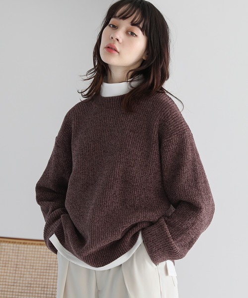 ETELIO（エテリオ）の「ルーズシルエットモールヤーンクルーネックニット（ニット/セーター・メンズ・ベージュ/ブラウン/グリーン/ワイン/チャコール/アイボリー/ブラック/ブラック×グレー/ブルー系・S/M/L）」の18枚目の写真