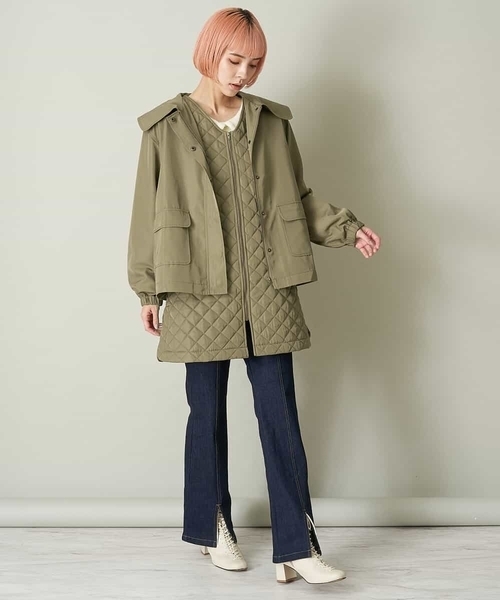 A de a.v.v（アードアー・ヴェ・ヴェ）の「キルティングロングベスト付き　ビッグ襟ジャケット（ブルゾン・レディース・ベージュ/カーキ・38/36）」の11枚目の写真