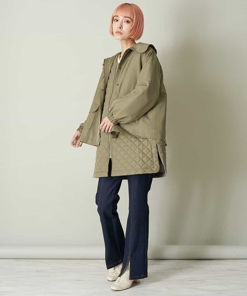 A de a.v.v（アードアー・ヴェ・ヴェ）の「キルティングロングベスト付き　ビッグ襟ジャケット（ブルゾン・レディース・ベージュ/カーキ・38/36）」の12枚目の写真