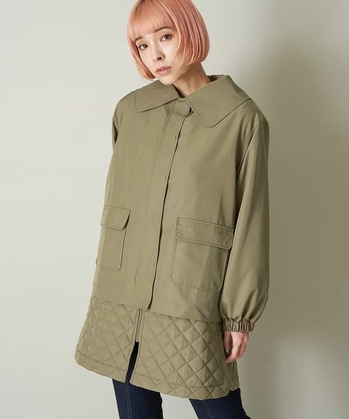 A de a.v.v（アードアー・ヴェ・ヴェ）の「キルティングロングベスト付き　ビッグ襟ジャケット（ブルゾン・レディース・ベージュ/カーキ・38/36）」の19枚目の写真