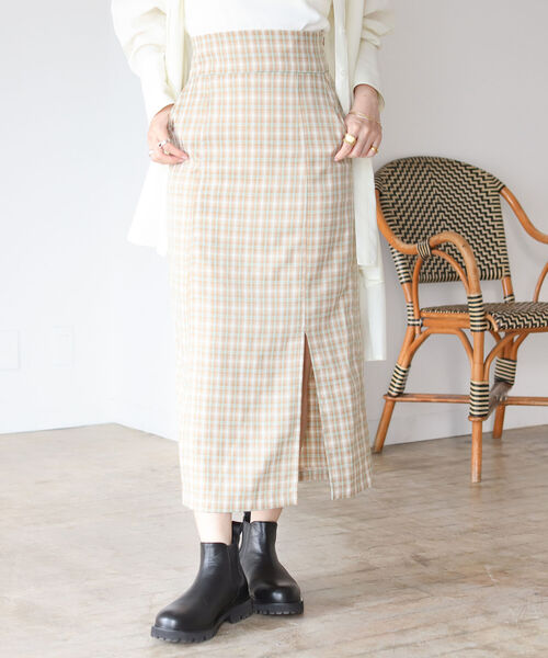 BeAMS DOT（ビームスドット）の「【WEB限定】BeAMS DOT / ハイウエスト チェック柄タイトスカート（スカート・レディース・ベージュ/パープル・SMALL/MEDIUM）」の15枚目の写真