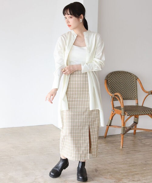 BeAMS DOT（ビームスドット）の「【WEB限定】BeAMS DOT / ハイウエスト チェック柄タイトスカート（スカート・レディース・ベージュ/パープル・SMALL/MEDIUM）」の19枚目の写真