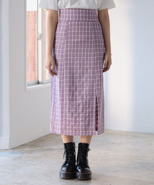 BeAMS DOT（ビームスドット）の「【WEB限定】BeAMS DOT / ハイウエスト チェック柄タイトスカート（スカート・レディース・ベージュ/パープル・SMALL/MEDIUM）」の22枚目の写真