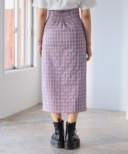 BeAMS DOT（ビームスドット）の「【WEB限定】BeAMS DOT / ハイウエスト チェック柄タイトスカート（スカート・レディース・ベージュ/パープル・SMALL/MEDIUM）」の6枚目の写真