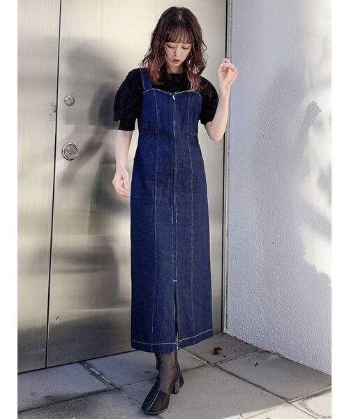 dazzlin（ダズリン）の「バックぺプラムリボンジャンスカ（ジャンパースカート・レディース・インディゴブルー/モカ・SMALL/MEDIUM）」の10枚目の写真