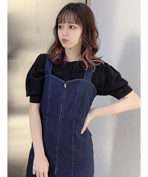 dazzlin（ダズリン）の「バックぺプラムリボンジャンスカ（ジャンパースカート・レディース・インディゴブルー/モカ・SMALL/MEDIUM）」の13枚目の写真