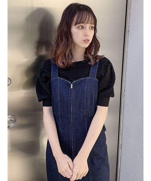 dazzlin（ダズリン）の「バックぺプラムリボンジャンスカ（ジャンパースカート・レディース・インディゴブルー/モカ・SMALL/MEDIUM）」の14枚目の写真