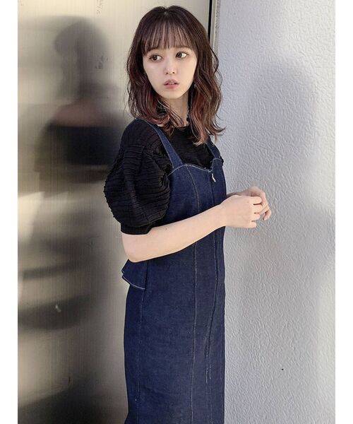 dazzlin（ダズリン）の「バックぺプラムリボンジャンスカ（ジャンパースカート・レディース・インディゴブルー/モカ・SMALL/MEDIUM）」の15枚目の写真