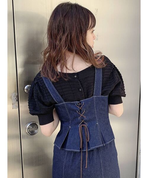 dazzlin（ダズリン）の「バックぺプラムリボンジャンスカ（ジャンパースカート・レディース・インディゴブルー/モカ・SMALL/MEDIUM）」の17枚目の写真