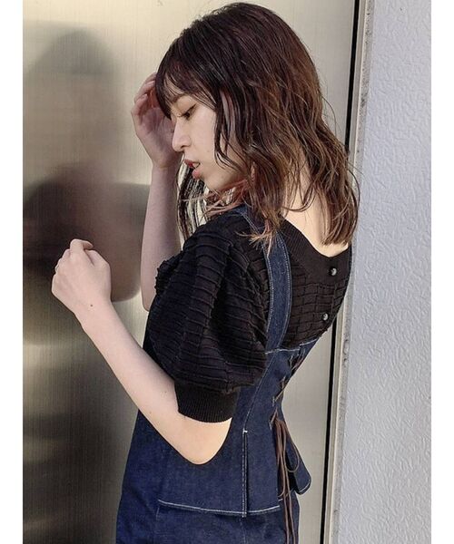 dazzlin（ダズリン）の「バックぺプラムリボンジャンスカ（ジャンパースカート・レディース・インディゴブルー/モカ・SMALL/MEDIUM）」の18枚目の写真