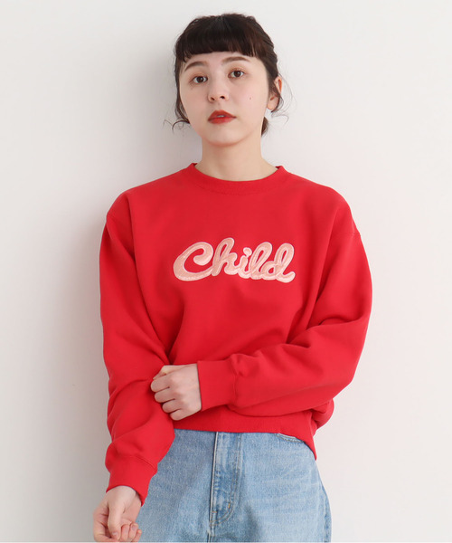 CHILD WOMAN(チャイルドウーマン)の「☆Childサテンアップリケ スウェット(スウェット・レディース・ブラック/グレー/レッド・FREE)」の1枚目の写真