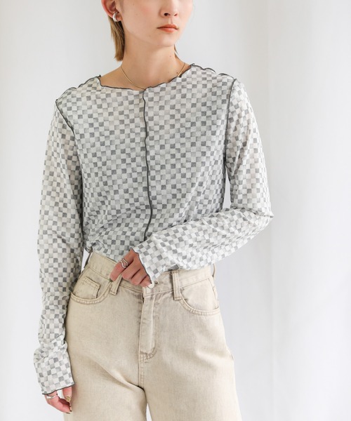 select MOCA(セレクトモカ)の「2WAYブロックチェックメロートップス(Tシャツ/カットソー・レディース・ブラック/ベージュ・FREE)」の9枚目の写真