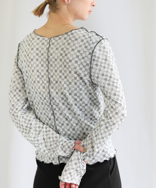 select MOCA(セレクトモカ)の「2WAYブロックチェックメロートップス(Tシャツ/カットソー・レディース・ブラック/ベージュ・FREE)」の5枚目の写真