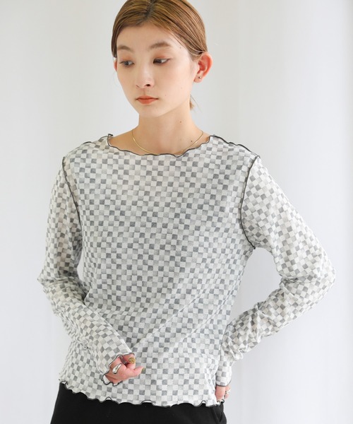 select MOCA(セレクトモカ)の「2WAYブロックチェックメロートップス(Tシャツ/カットソー・レディース・ブラック/ベージュ・FREE)」の6枚目の写真