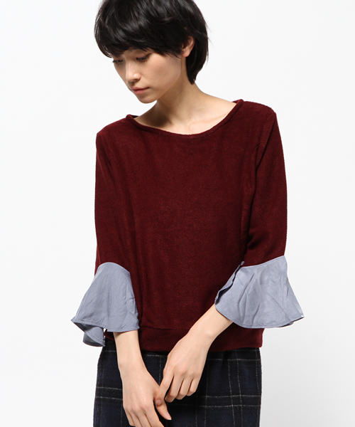 OUTLET(アウトレット)の「【mystic】袖フリルニットプルオーバー(Tシャツ/カットソー・レディース・ブラック/ボルドー/オフホワイト・FREE)」の3枚目の写真