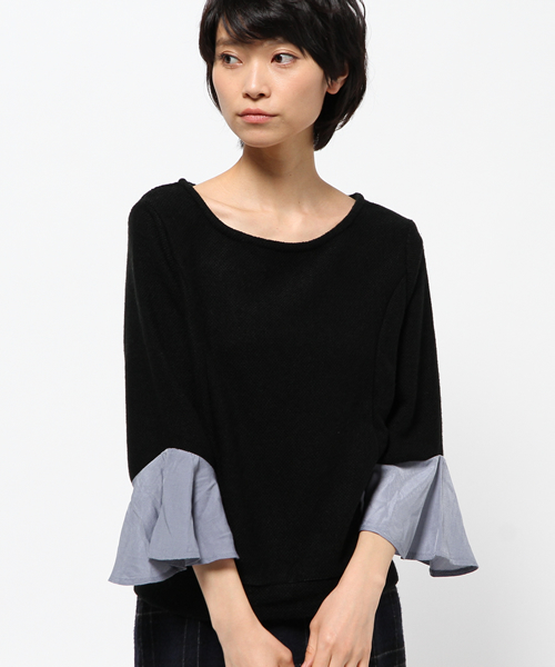 OUTLET(アウトレット)の「【mystic】袖フリルニットプルオーバー(Tシャツ/カットソー・レディース・ブラック/ボルドー/オフホワイト・FREE)」の1枚目の写真