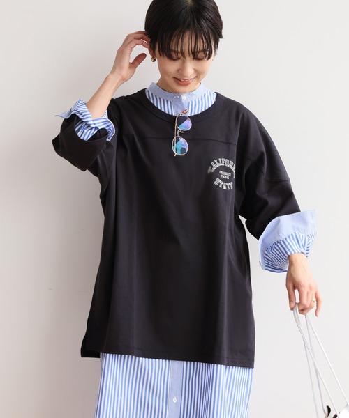 JOURNAL STANDARD relume SELECT(ジャーナルスタンダードレリュームセレクト)の「【Collegiate Pacific】 HALF SLEEVE FOOTBALLT:Tシャツ◆(Tシャツ/カットソー・レディース・ホワイト/ブラック/ベージュ/レッド・FREE)」の1枚目の写真