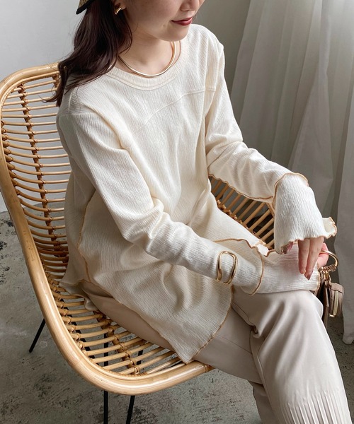 CAPRICIEUX LE'MAGE（カプリシューレマージュ）の「2WAY配色メローロンT（Tシャツ/カットソー・レディース・アイボリー/ブラック・FREE）」の5枚目の写真