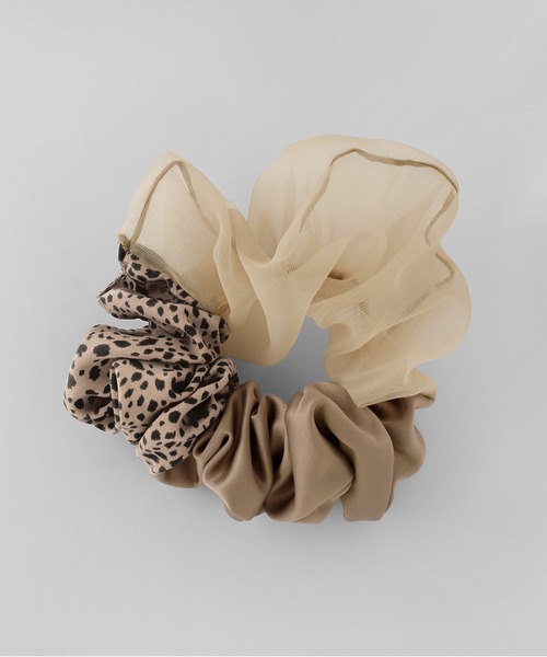 ハンドメイドシュシュM-4053♡花柄×ブラウンモカジョーゼット♡ ハンドメイドシュシュM-4053♡花柄×ブラウンモカジョーゼット