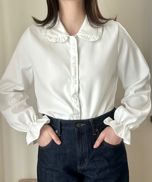 Cham.（チャム）の「丸襟ブラウス（シャツ/ブラウス・レディース・ホワイト/ブラウン・F）」の20枚目の写真