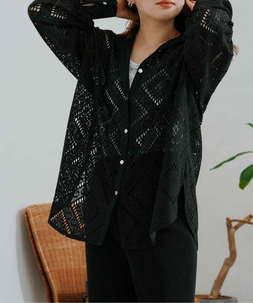 CPCM（シーピーシーエム）の「四角レース襟付きビッグシャツ（シャツ/ブラウス・レディース・ブラック/オフホワイト/グリーン・FREE）」の13枚目の写真