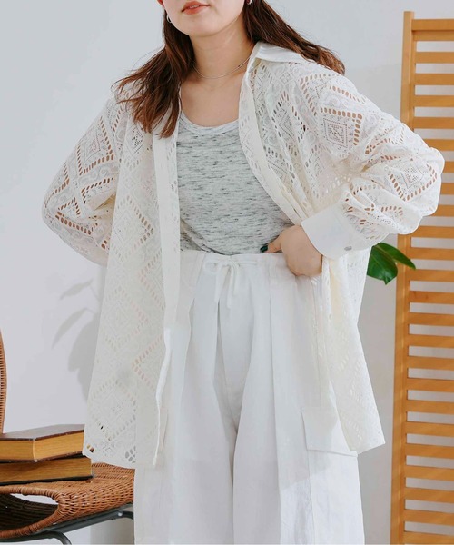 CPCM（シーピーシーエム）の「四角レース襟付きビッグシャツ（シャツ/ブラウス・レディース・ブラック/オフホワイト/グリーン・FREE）」の22枚目の写真