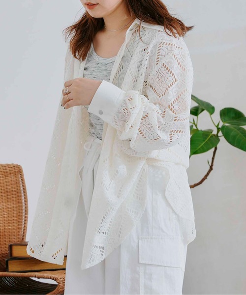 CPCM（シーピーシーエム）の「四角レース襟付きビッグシャツ（シャツ/ブラウス・レディース・ブラック/オフホワイト/グリーン・FREE）」の5枚目の写真