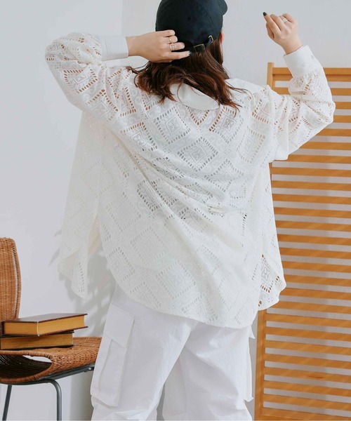 CPCM（シーピーシーエム）の「四角レース襟付きビッグシャツ（シャツ/ブラウス・レディース・ブラック/オフホワイト/グリーン・FREE）」の14枚目の写真