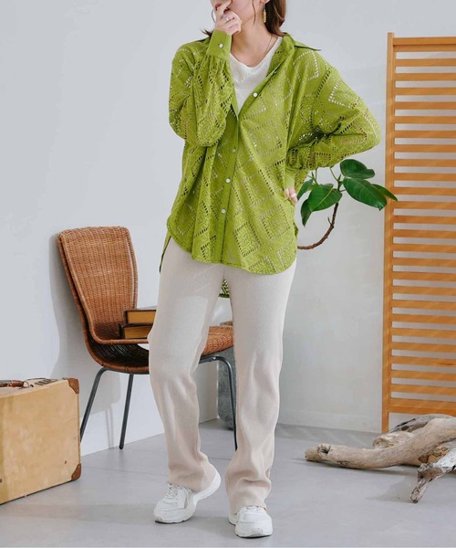 CPCM（シーピーシーエム）の「四角レース襟付きビッグシャツ（シャツ/ブラウス・レディース・ブラック/オフホワイト/グリーン・FREE）」の12枚目の写真