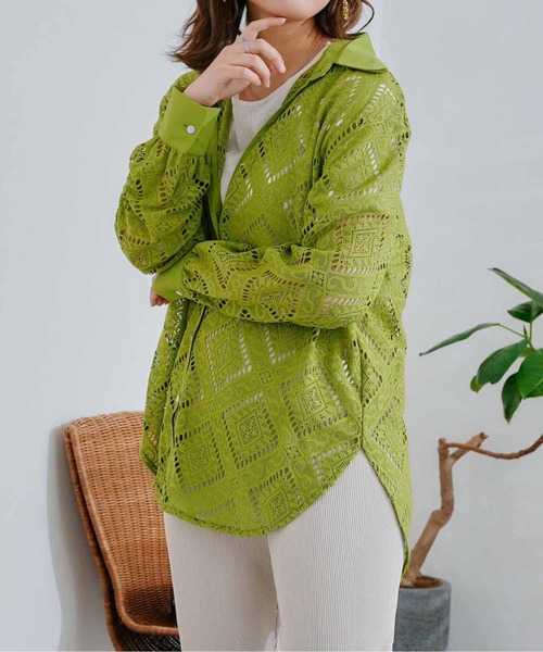 CPCM（シーピーシーエム）の「四角レース襟付きビッグシャツ（シャツ/ブラウス・レディース・ブラック/オフホワイト/グリーン・FREE）」の21枚目の写真