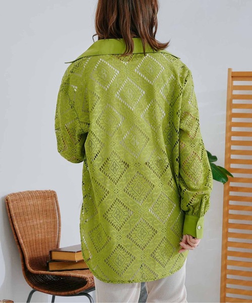 CPCM（シーピーシーエム）の「四角レース襟付きビッグシャツ（シャツ/ブラウス・レディース・ブラック/オフホワイト/グリーン・FREE）」の18枚目の写真