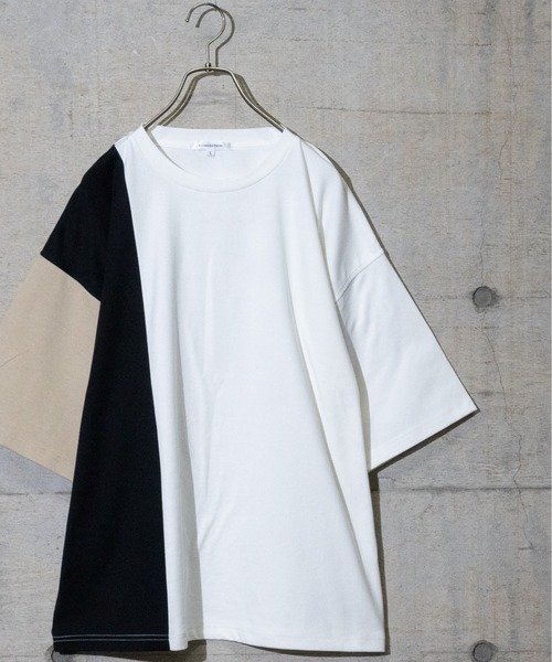 JOHN'S CLOSET（ジョンズクローゼット）の「【13】T/Cポンチ切り替えBIGTシャツ（Tシャツ/カットソー・メンズ・オフホワイト/グレイッシュベージュ/ブラック・MEDIUM/LARGE）」の2枚目の写真