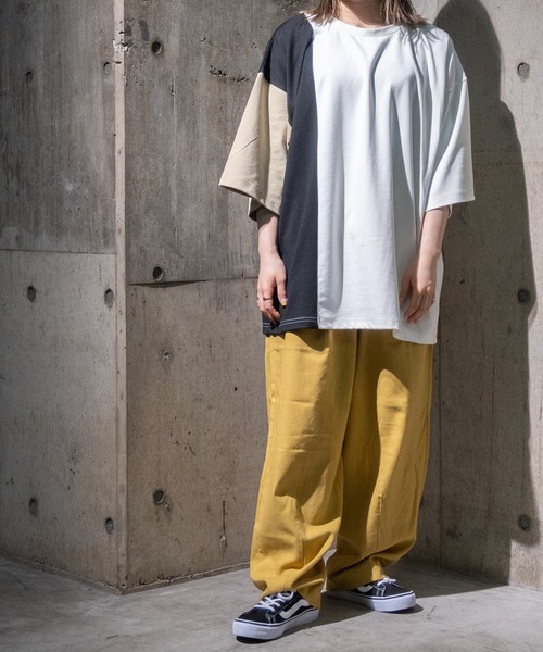 JOHN'S CLOSET（ジョンズクローゼット）の「【13】T/Cポンチ切り替えBIGTシャツ（Tシャツ/カットソー・メンズ・オフホワイト/グレイッシュベージュ/ブラック・MEDIUM/LARGE）」の10枚目の写真
