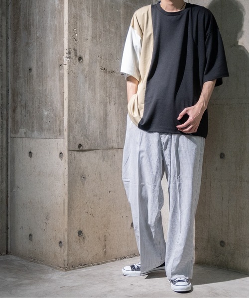JOHN'S CLOSET（ジョンズクローゼット）の「【13】T/Cポンチ切り替えBIGTシャツ（Tシャツ/カットソー・メンズ・オフホワイト/グレイッシュベージュ/ブラック・MEDIUM/LARGE）」の16枚目の写真