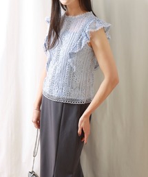 フリルスリーブレースブラウス