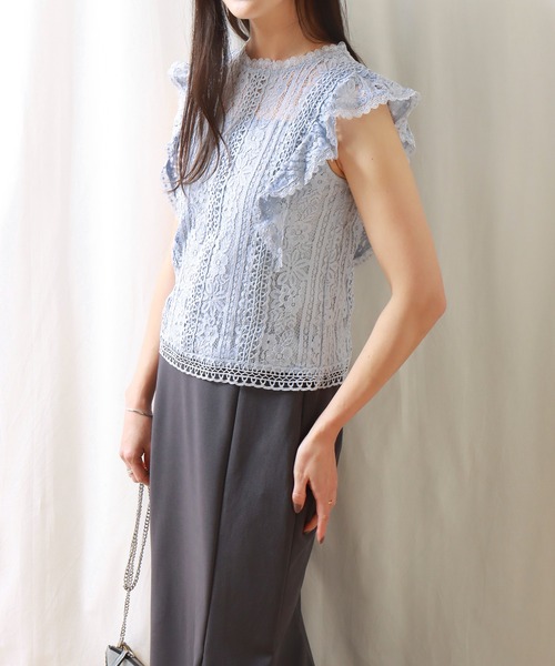 libelle more(リベル モア)の「フリルスリーブレースブラウス(シャツ/ブラウス・レディース・ラベンダー/ブラック/ライトブルー/オフホワイト・L/M)」の1枚目の写真