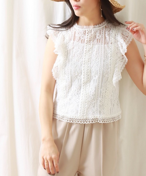 libelle more(リベル モア)の「フリルスリーブレースブラウス(シャツ/ブラウス・レディース・ラベンダー/ブラック/ライトブルー/オフホワイト・L/M)」の14枚目の写真