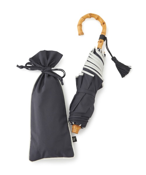 【晴雨兼用】バンブーハンドルバイカラーコンパクトアンブレラ折りたたみ傘