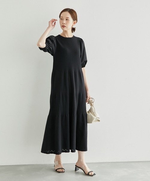 ROPE' PICNIC(ロペピクニック)の「オーガニックコットン袖布帛ニットワンピース(ワンピース・レディース・ブラック/イエロー系その他3/グリーン/ボルドー・38)」の15枚目の写真