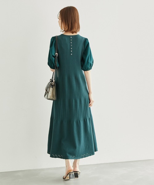 ROPE' PICNIC(ロペピクニック)の「オーガニックコットン袖布帛ニットワンピース(ワンピース・レディース・ブラック/イエロー系その他3/グリーン/ボルドー・38)」の13枚目の写真