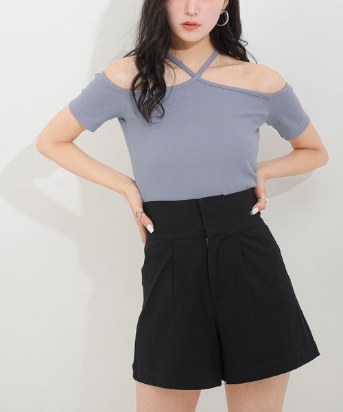 Newlyme(ニューリーミー)の「ネッククロステレコリブトップス(Tシャツ/カットソー・レディース・ホワイト/ブラック/ブルー/ボルドー・MEDIUM/X-LARGE/XX-LARGE/SMALL/LARGE)」の11枚目の写真