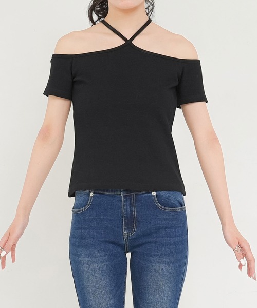 Newlyme(ニューリーミー)の「ネッククロステレコリブトップス(Tシャツ/カットソー・レディース・ホワイト/ブラック/ブルー/ボルドー・MEDIUM/X-LARGE/XX-LARGE/SMALL/LARGE)」の16枚目の写真