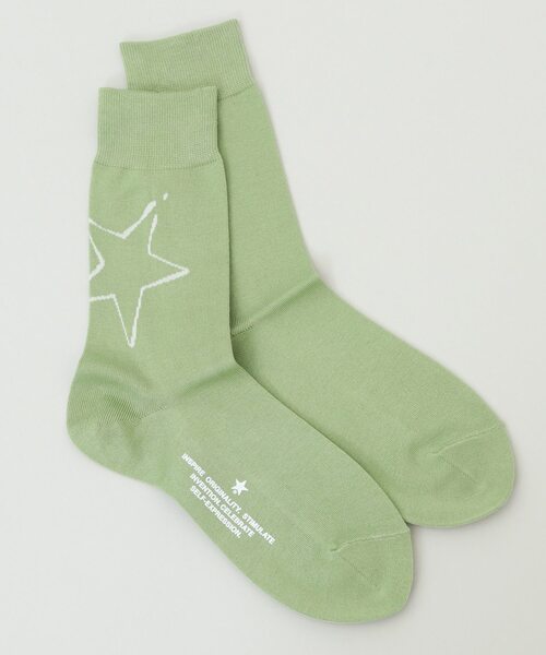 CONVERSE TOKYO(コンバーストウキョウ)の「ビックスターペイントソックス(ソックス/靴下・レディース・グリーン/ホワイト/ブラック/ライトグリーン・1/3/26.0cm/23.5cm)」の1枚目の写真