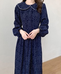 パフスリーブビックカラードットワンピース