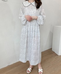 パフスリーブビックカラードットワンピース