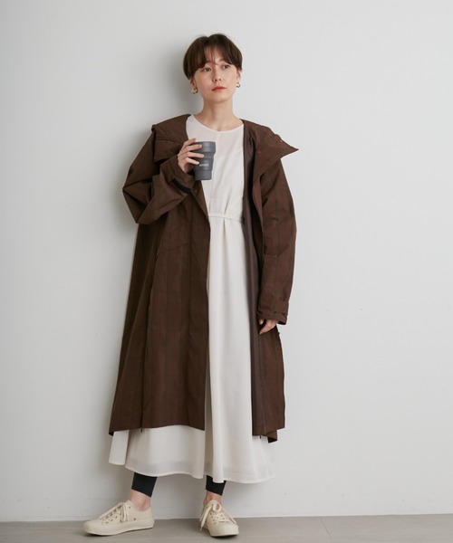 【最終価格】emmi meets aya　撥水フーディーロングコート　チェック emmi meets aya】撥水フーディーチェックロングコート 【公式通販】