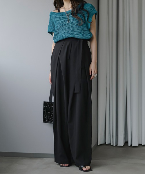 Ezick（エジック）の「タイ付きワイドスラックス（スラックス・レディース・ブラック/グレー・FREE）」の3枚目の写真