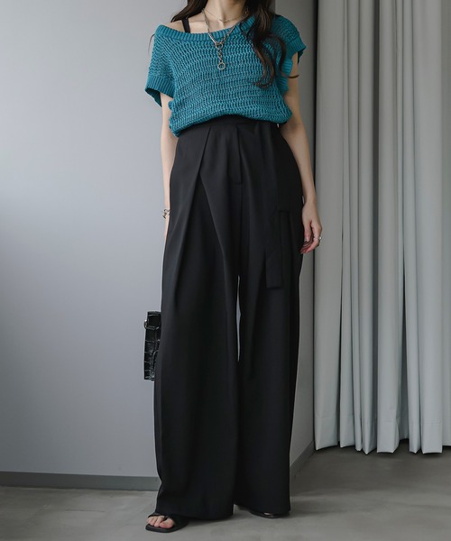 Ezick（エジック）の「タイ付きワイドスラックス（スラックス・レディース・ブラック/グレー・FREE）」の4枚目の写真